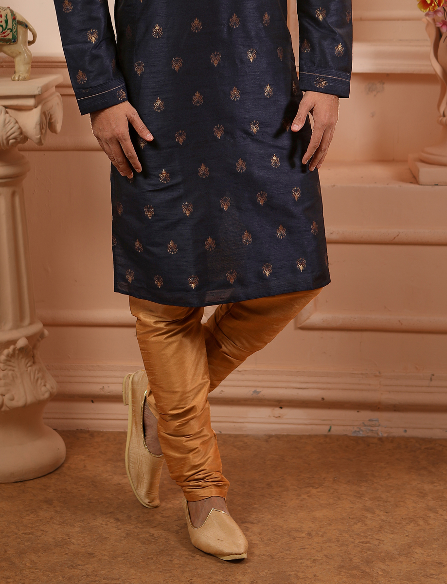 Sapphire Blue Jacquard Silk Handwoven Festival Kurta