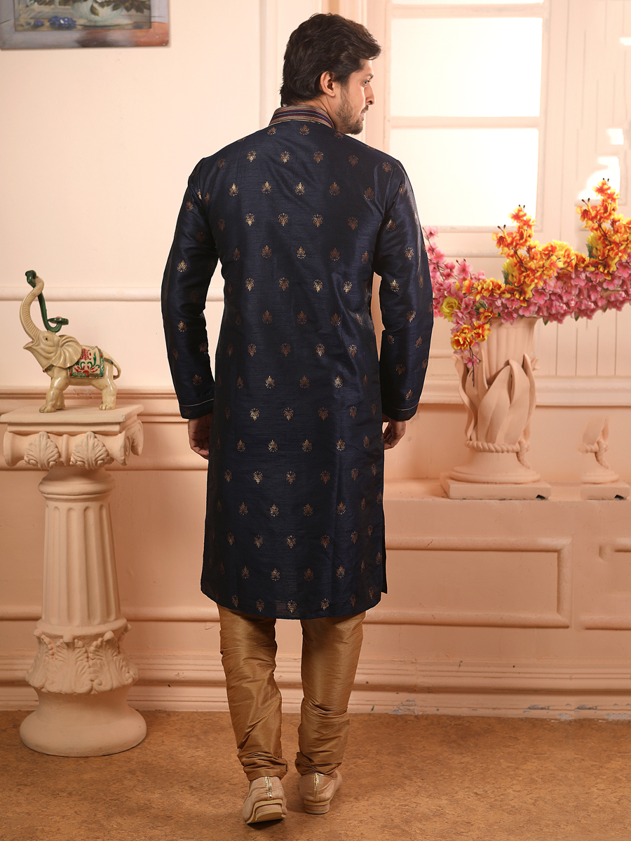 Sapphire Blue Jacquard Silk Handwoven Festival Kurta