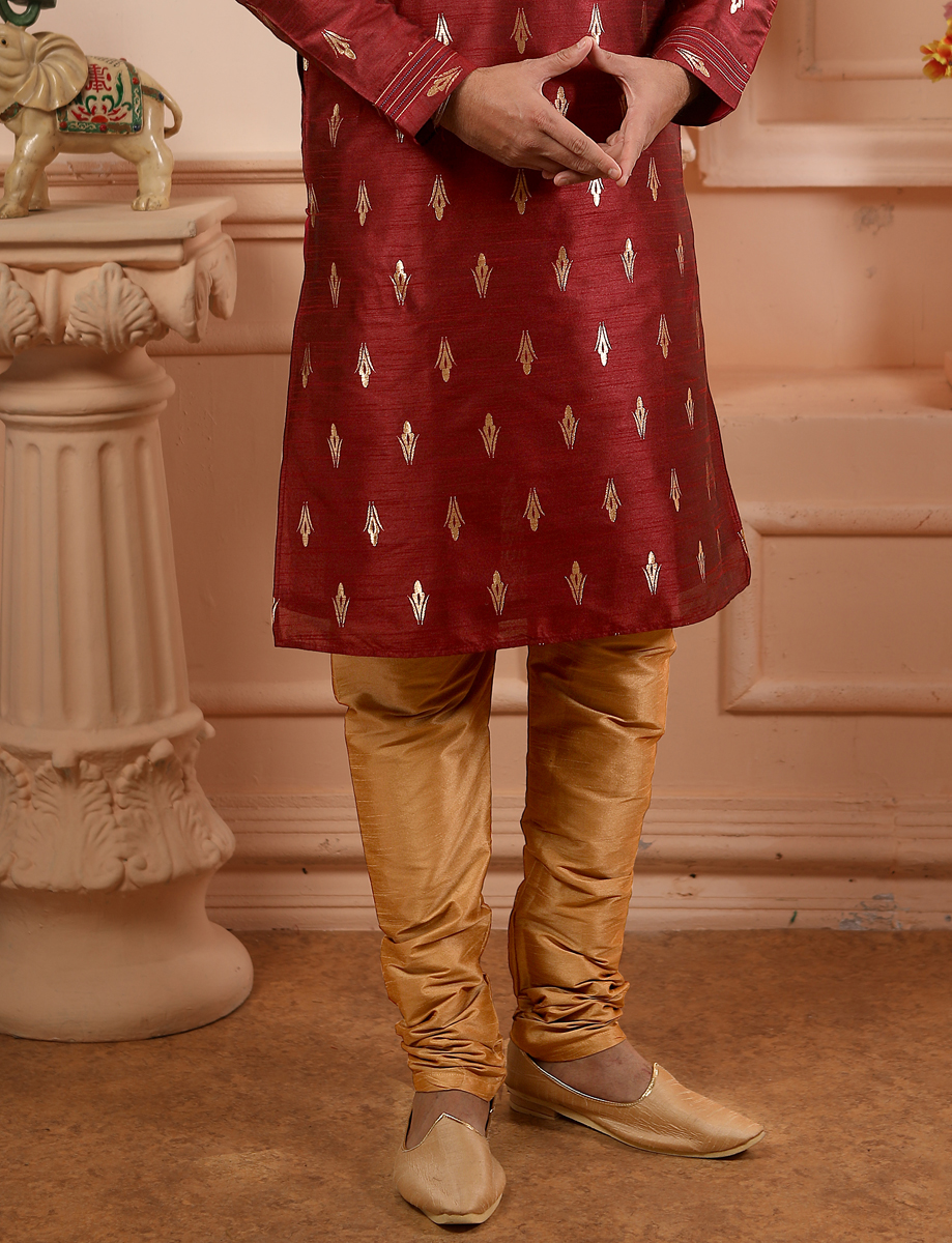 Wine Red Jacquard Silk Handwoven Festival Kurta
