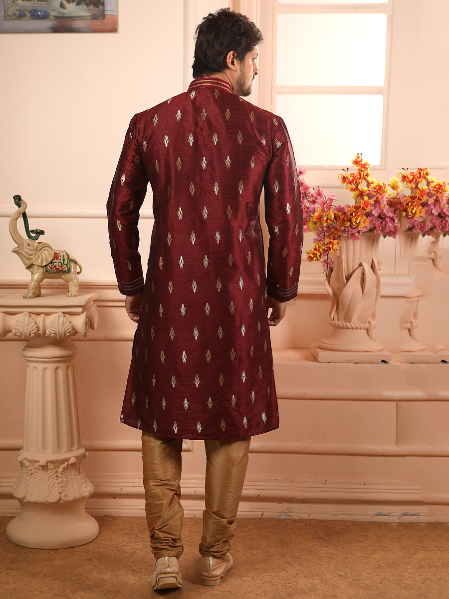 Wine Red Jacquard Silk Handwoven Festival Kurta