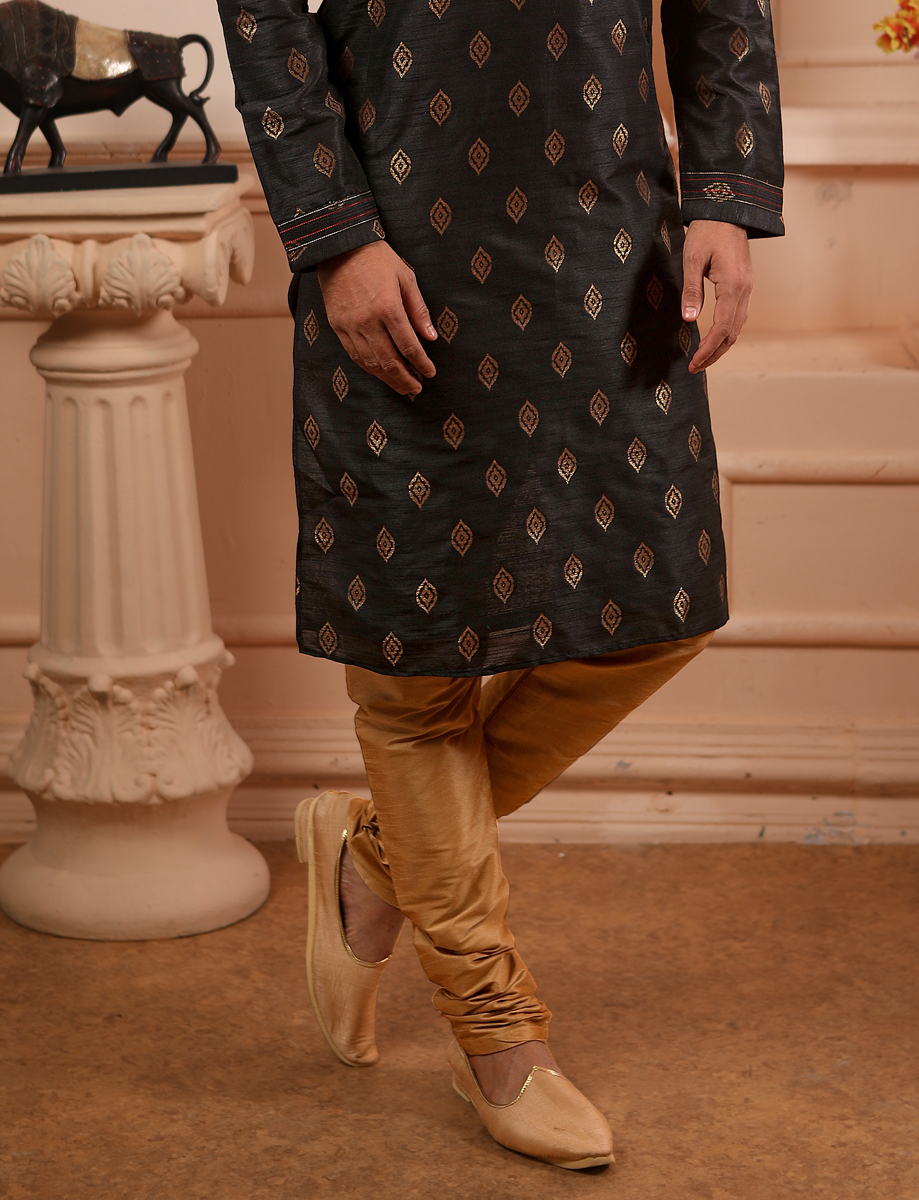 Black Jacquard Silk Handwoven Festival Kurta