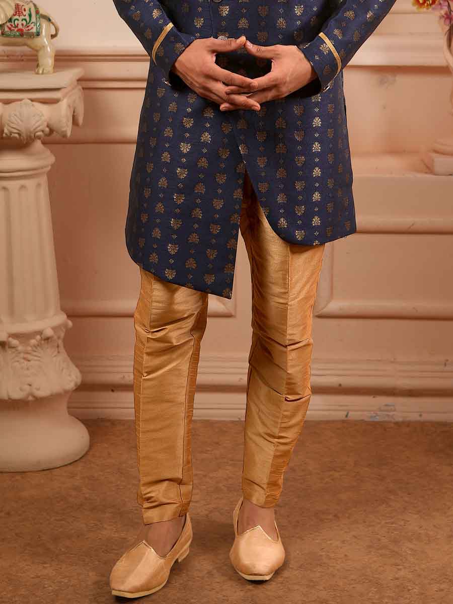 Sapphire Blue Jacquard Silk Handwoven Festival Sherwani