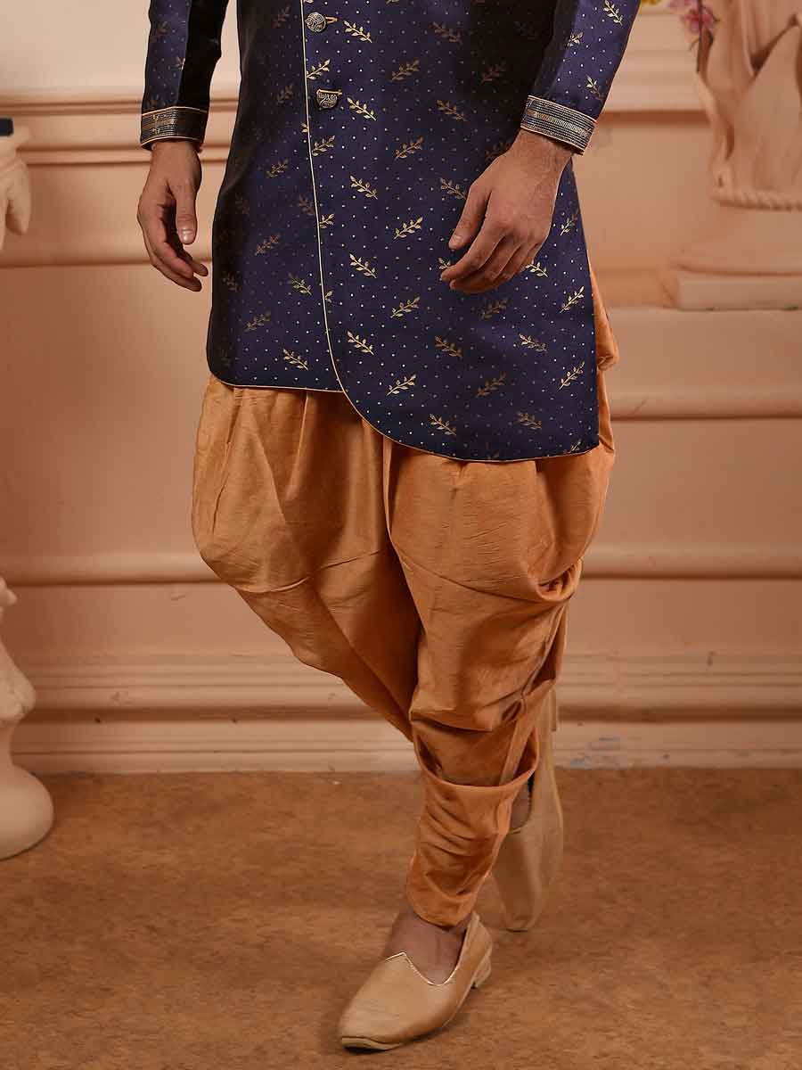 Sapphire Blue Jacquard Silk Handwoven Festival Sherwani
