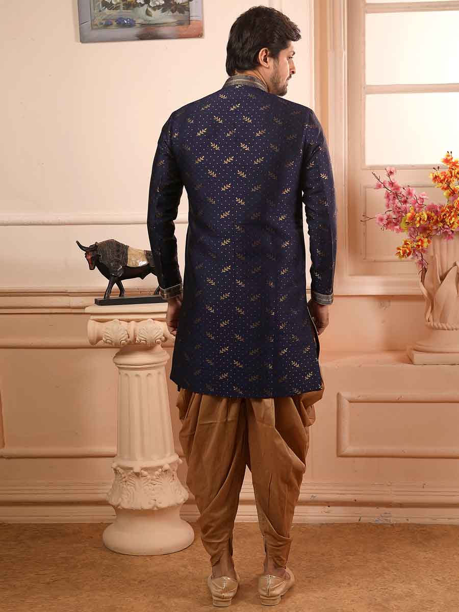 Sapphire Blue Jacquard Silk Handwoven Festival Sherwani