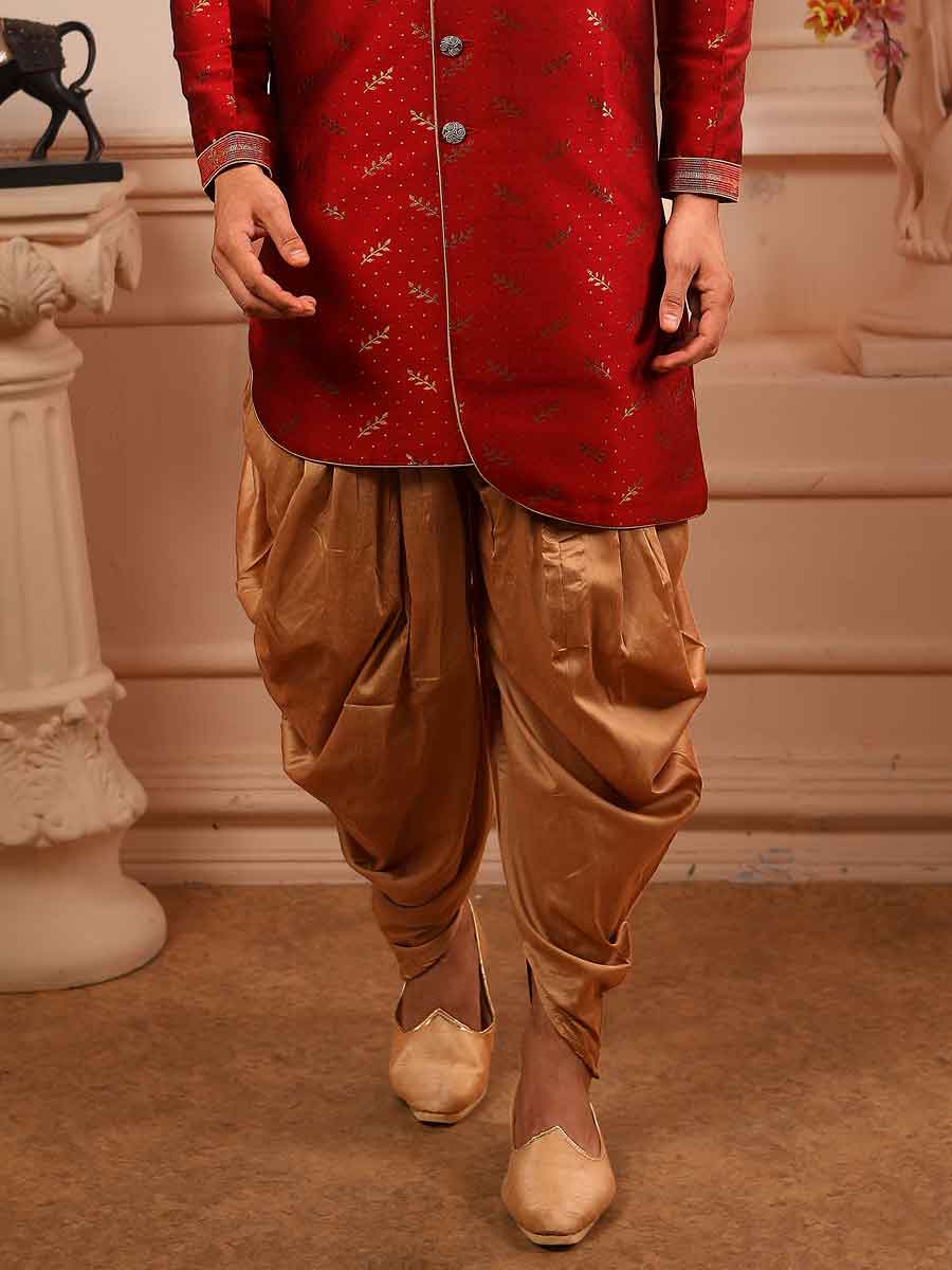 Maroon Jacquard Silk Handwoven Festival Sherwani