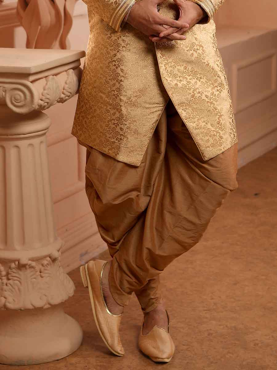 Golden Yellow Jacquard Silk Handwoven Festival Sherwani