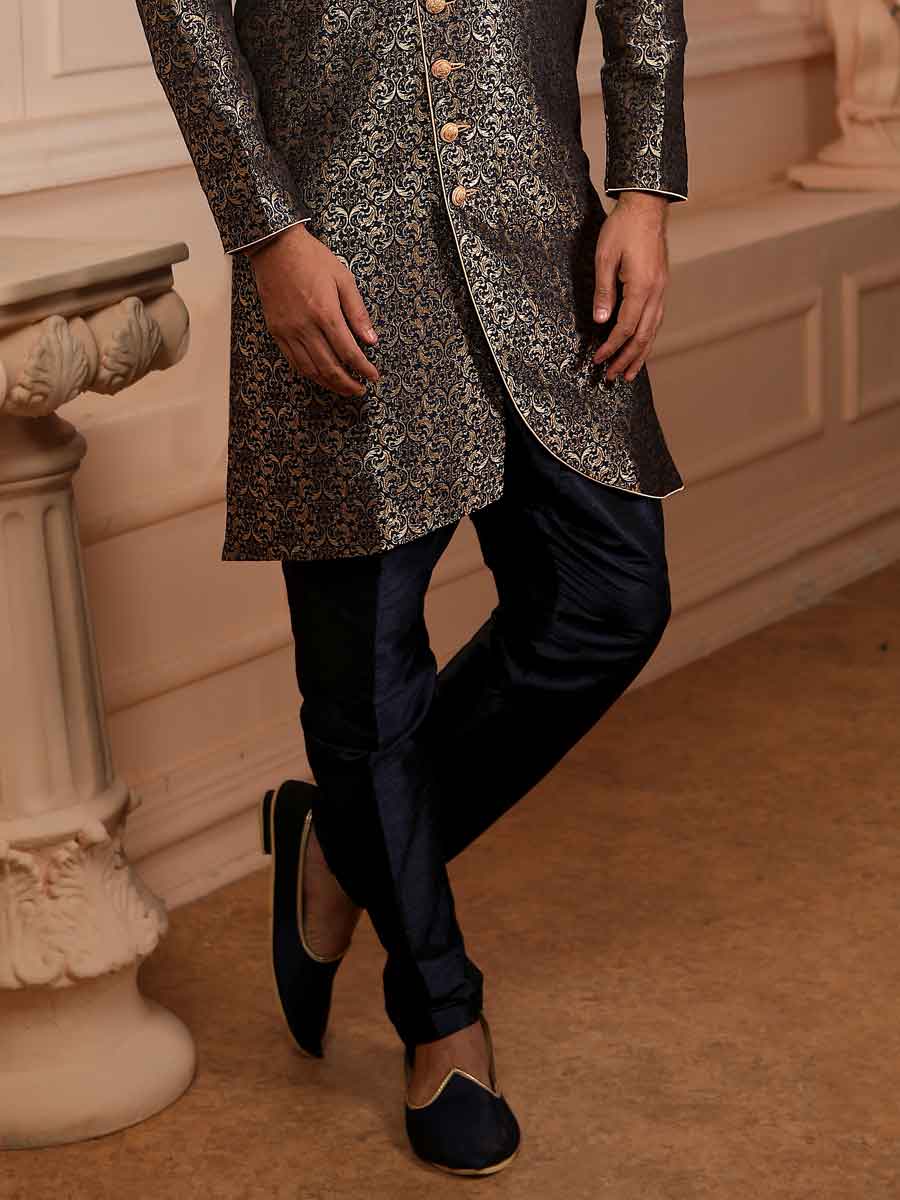 Sapphire Blue Jacquard Silk Handwoven Festival Sherwani