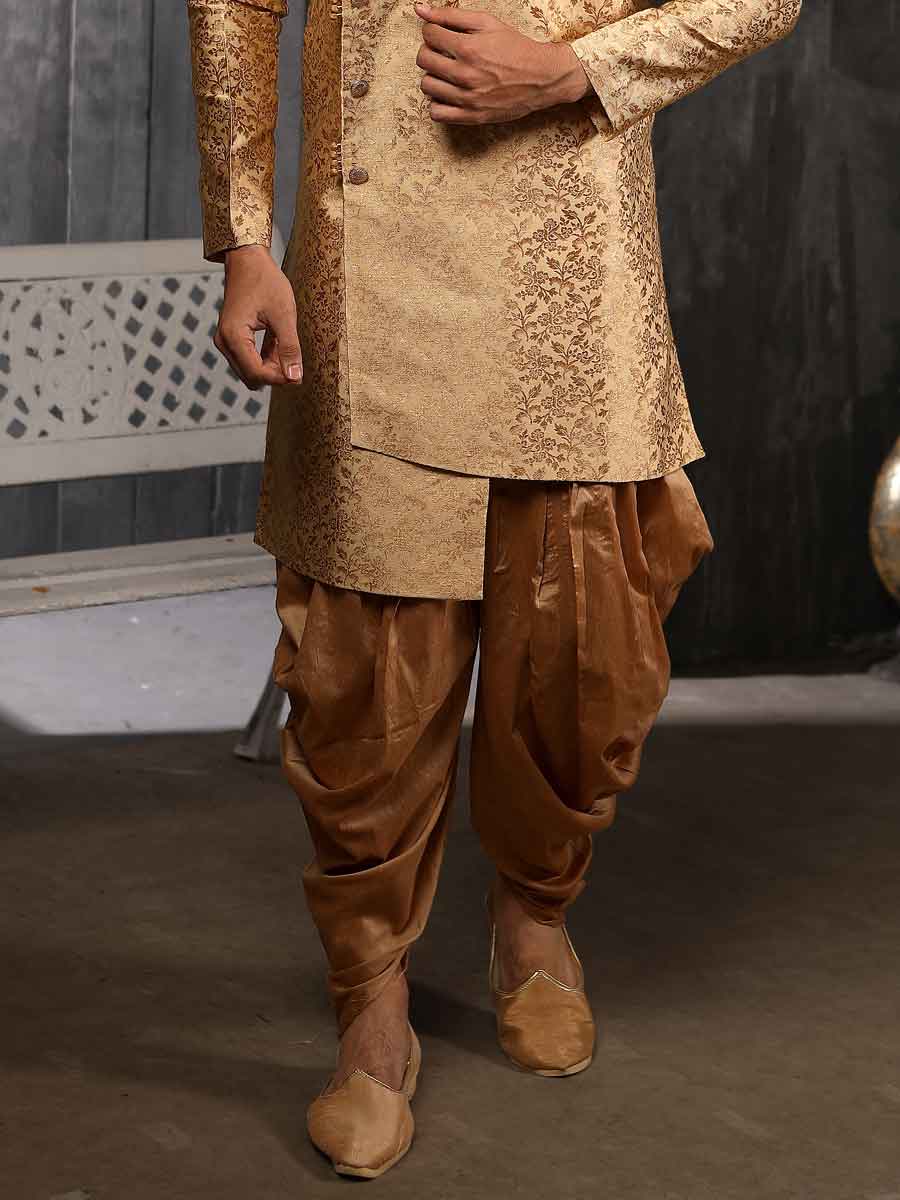 Golden Yellow Jacquard Silk Handwoven Festival Sherwani