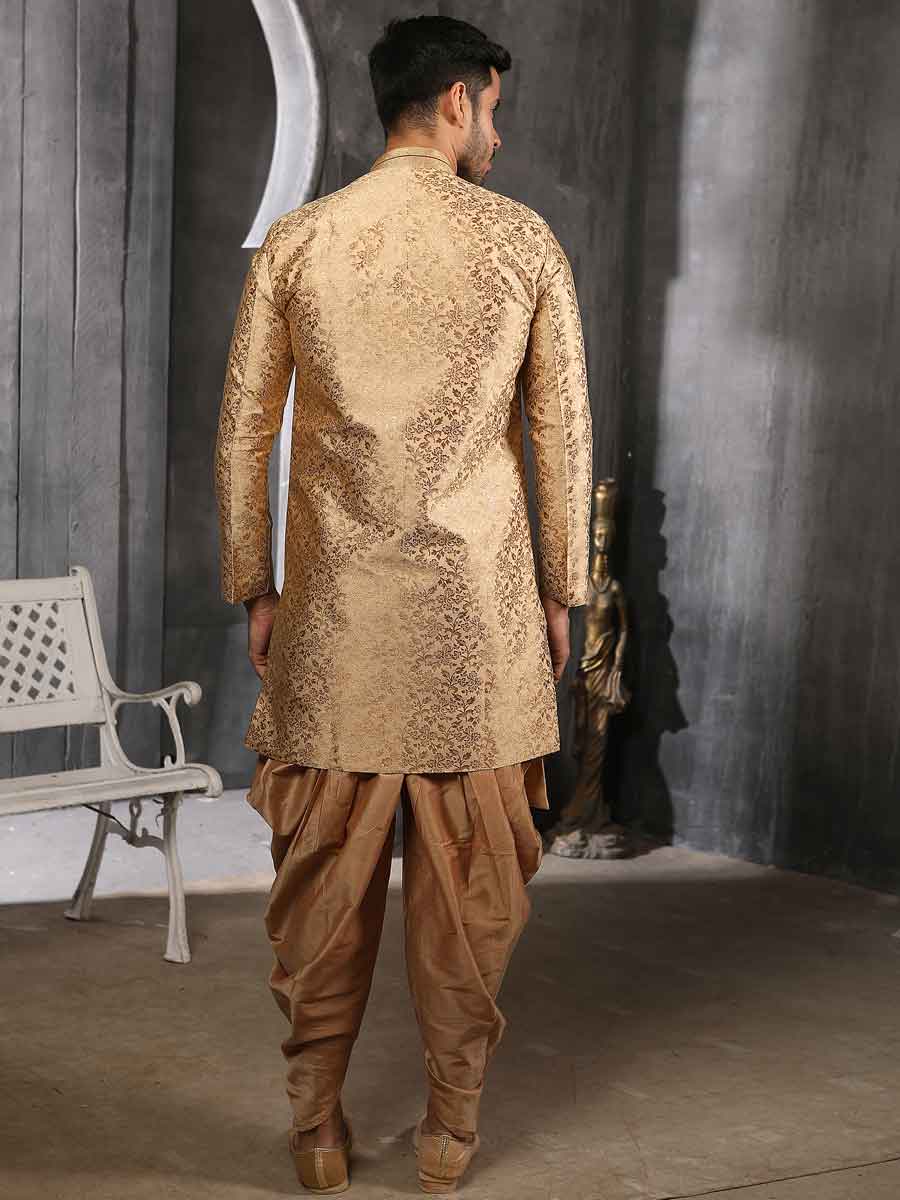 Golden Yellow Jacquard Silk Handwoven Festival Sherwani