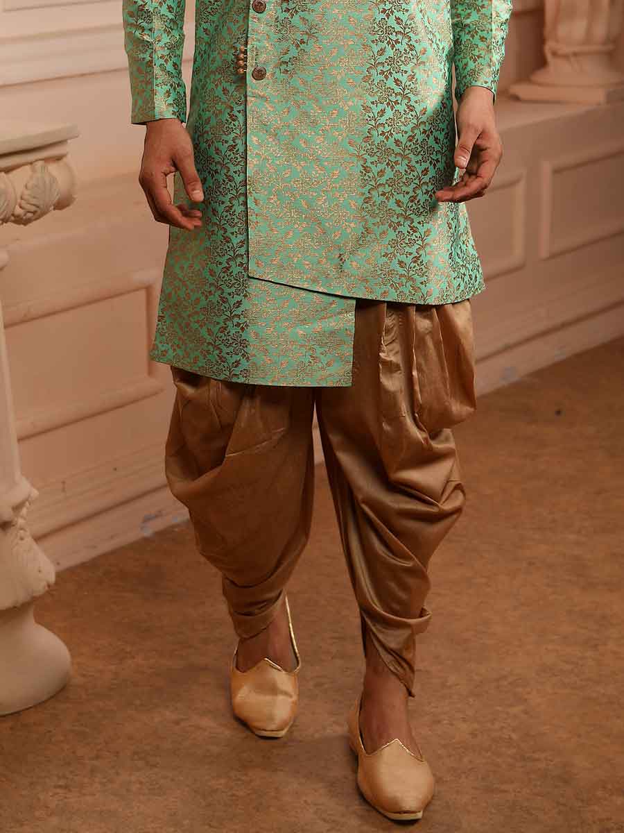 Celadon Green Jacquard Silk Handwoven Festival Sherwani
