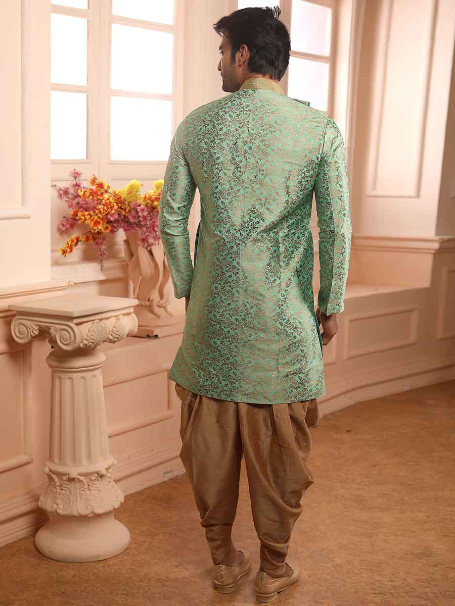 Celadon Green Jacquard Silk Handwoven Festival Sherwani