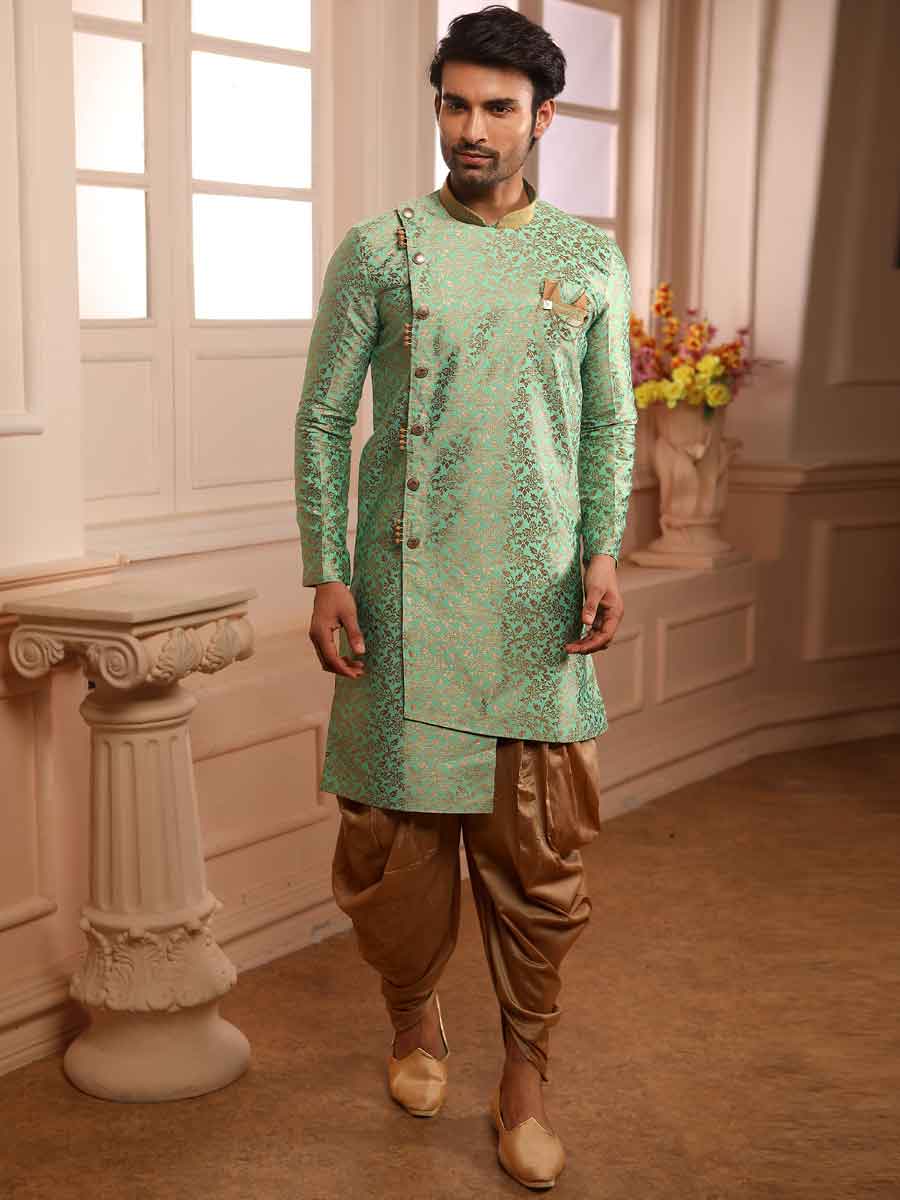Celadon Green Jacquard Silk Handwoven Festival Sherwani