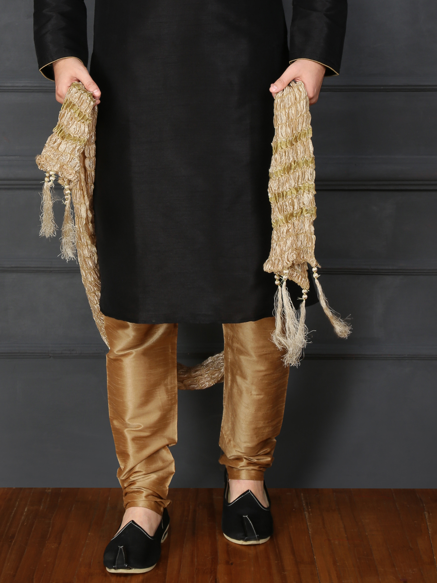 Black Art Banarasi Silk Embroidered Festival Kurta