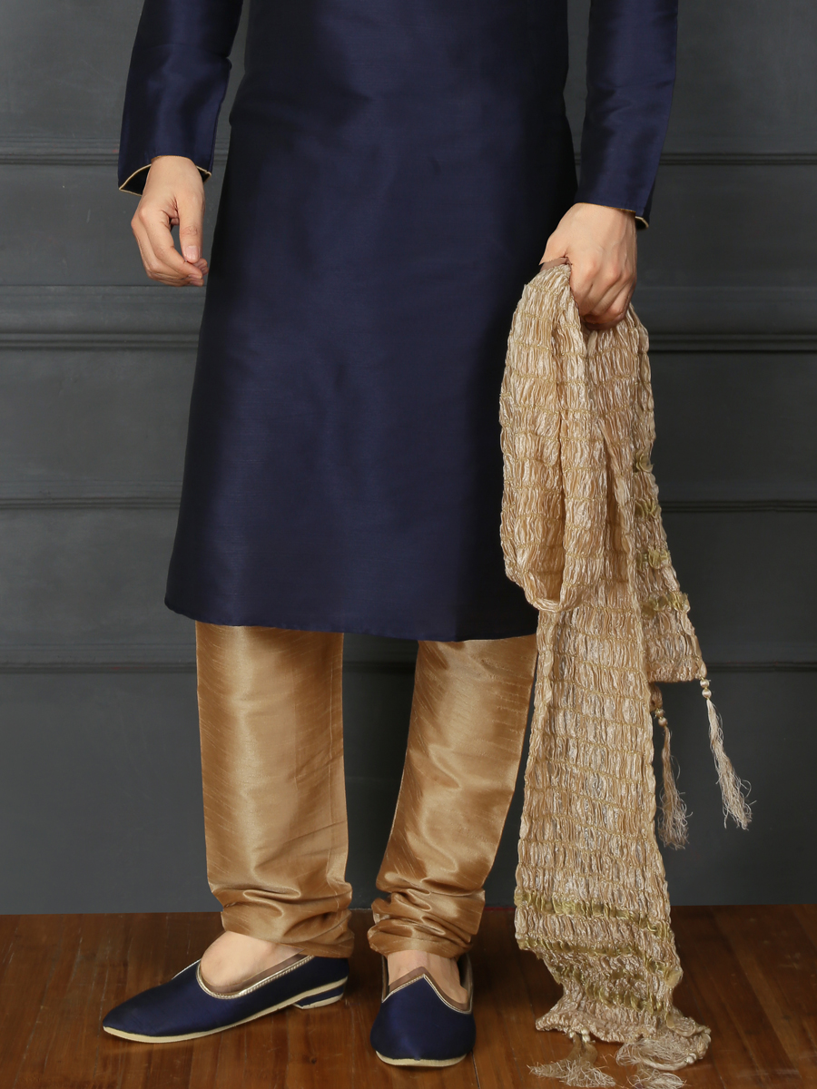 Midnight Blue Art Banarasi Silk Embroidered Festival Kurta