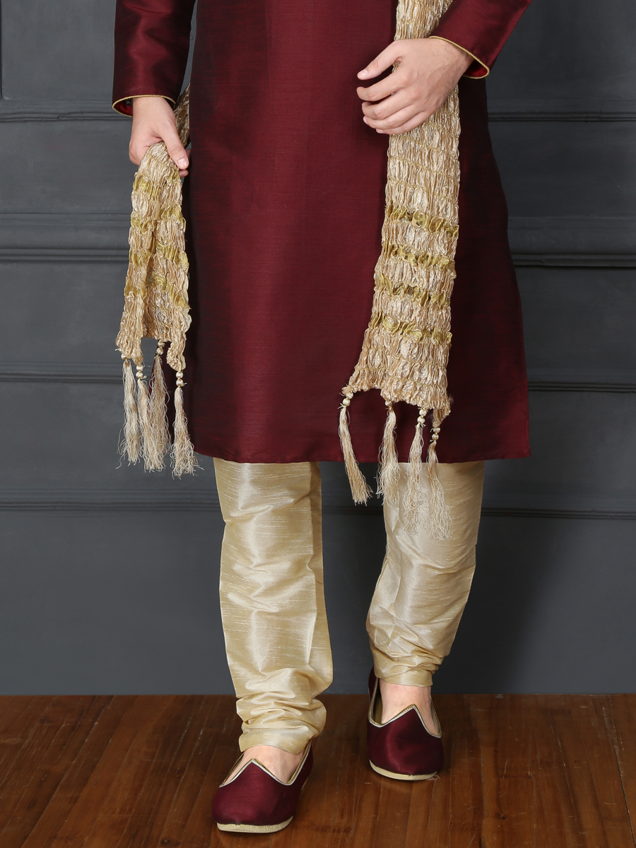 Maroon Art Banarasi Silk Embroidered Festival Kurta