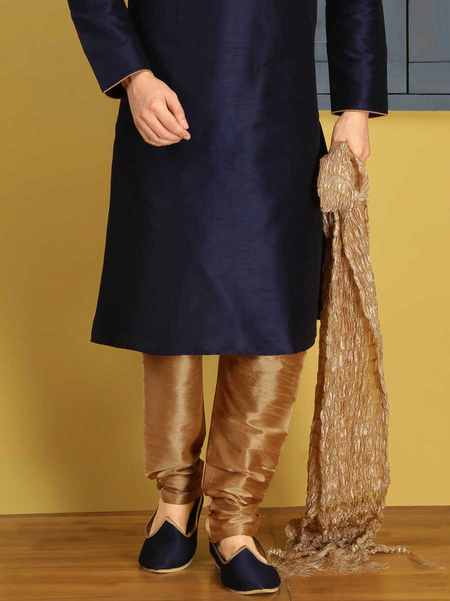 Sapphire Blue Art Banarasi Silk Embroidered Festival Kurta