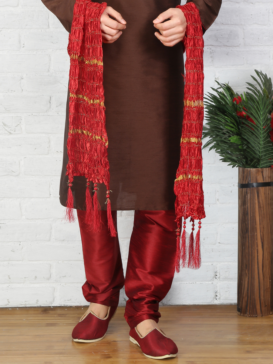 Bistre Brown Dupion Art Silk Embroidered Festival Kurta