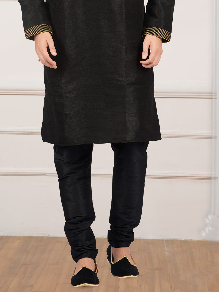 Black Art Banarasi Silk Embroidered Festival Kurta