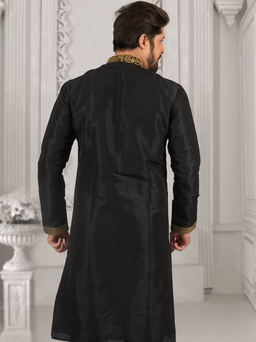 Black Art Banarasi Silk Embroidered Festival Kurta
