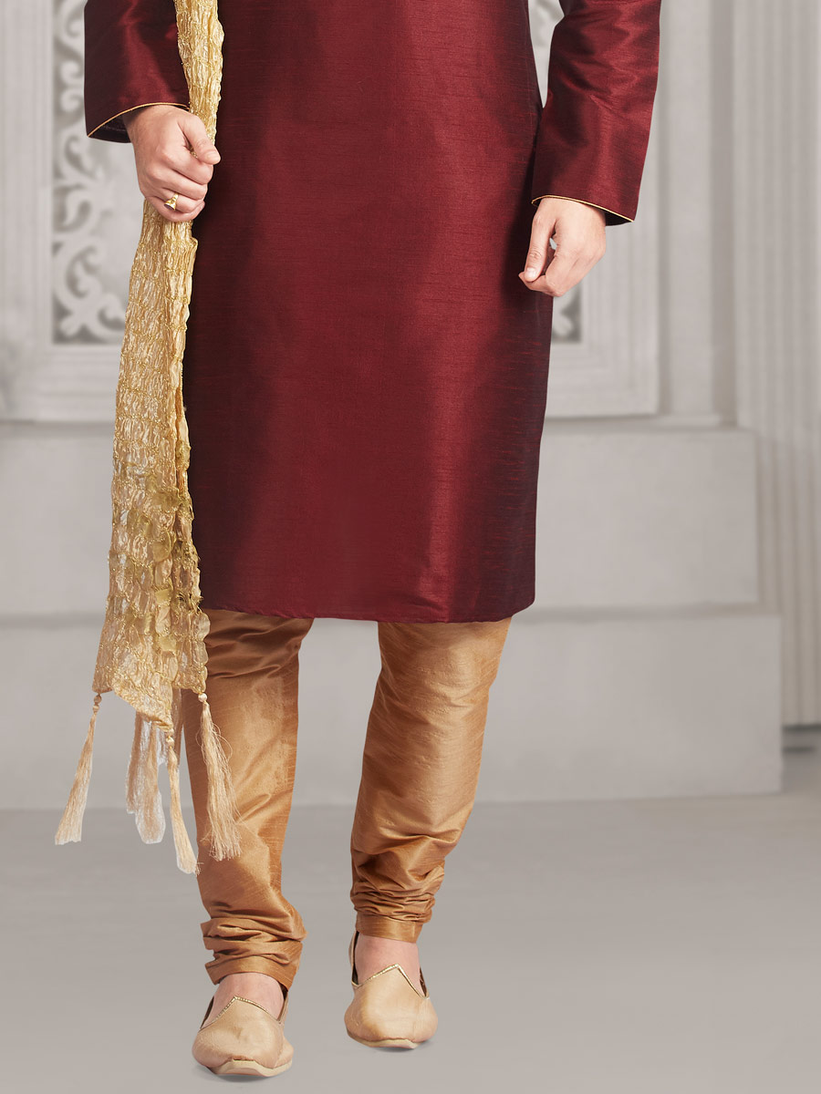 Maroon Art Banarasi Silk Embroidered Festival Kurta