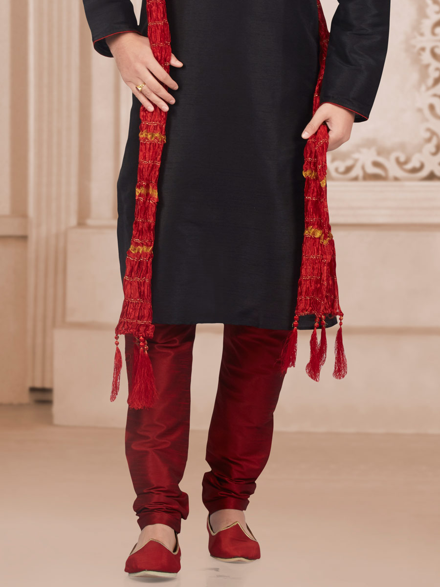 Black Art Banarasi Silk Embroidered Festival Kurta
