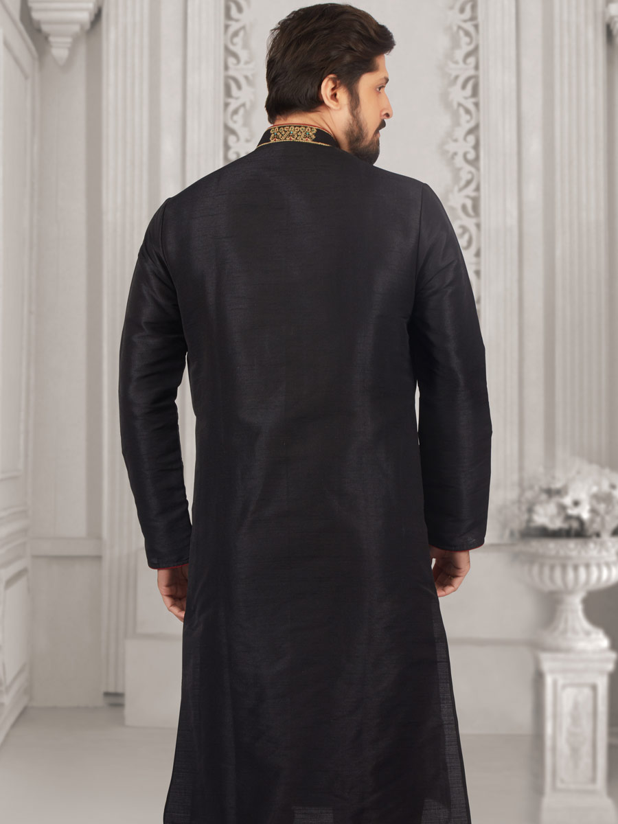 Black Art Banarasi Silk Embroidered Festival Kurta