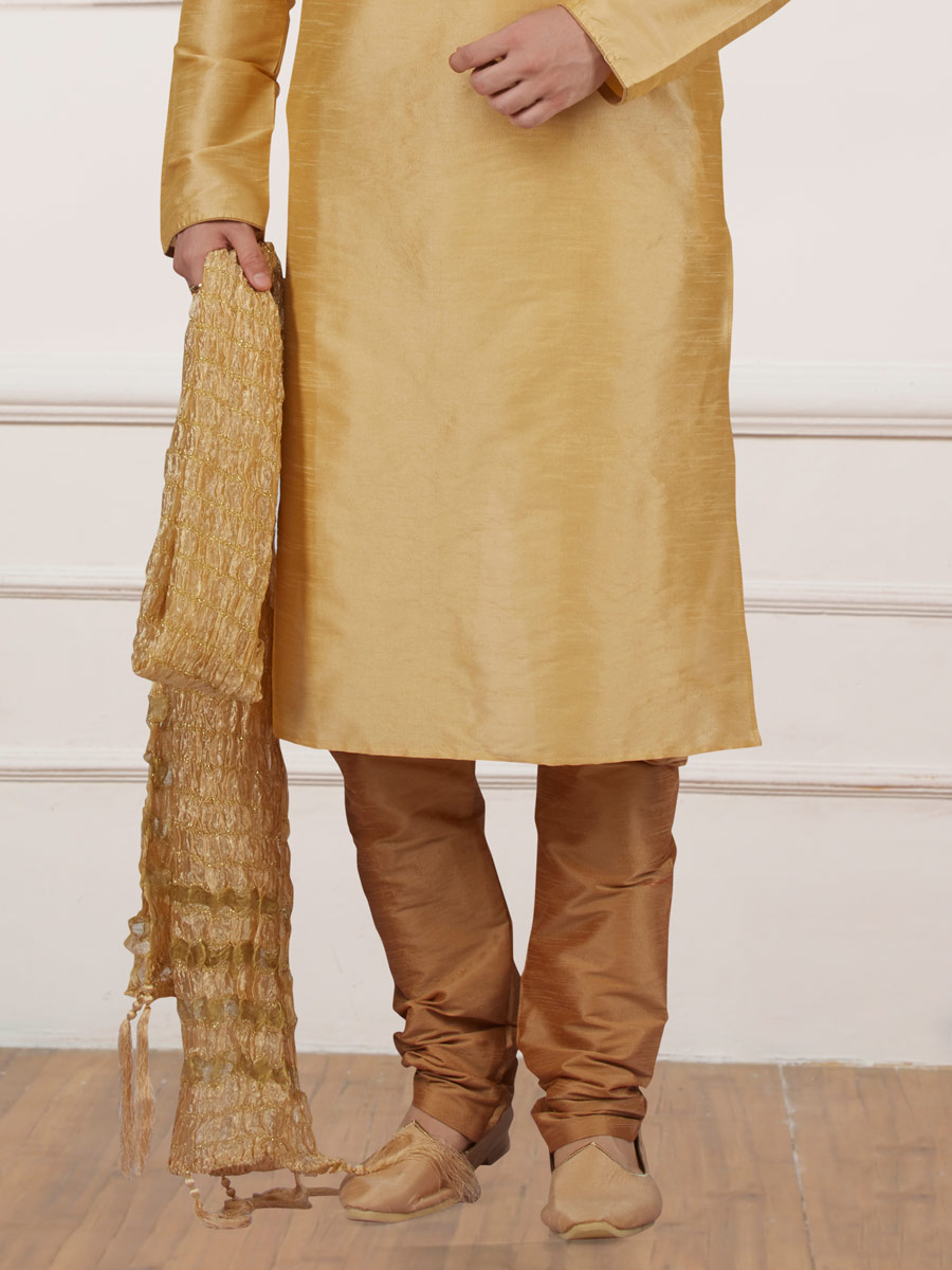 Lemon Chiffon Yellow Art Banarasi Silk Embroidered Festival Kurta