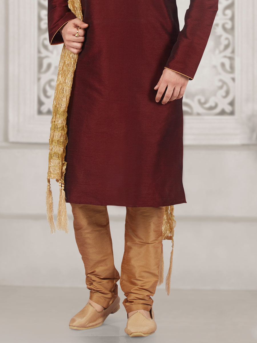 Maroon Art Banarasi Silk Embroidered Festival Kurta