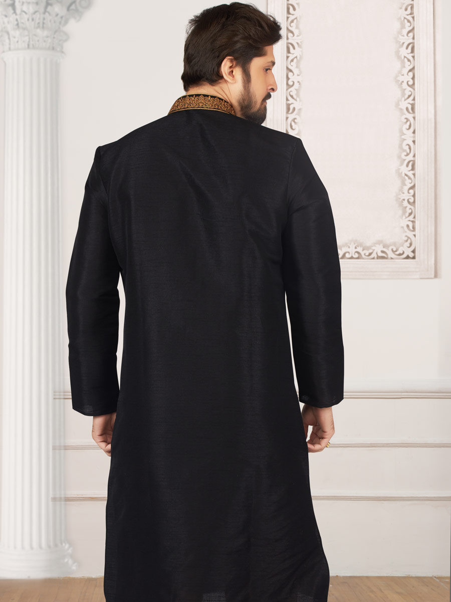 Black Art Banarasi Silk Embroidered Festival Kurta