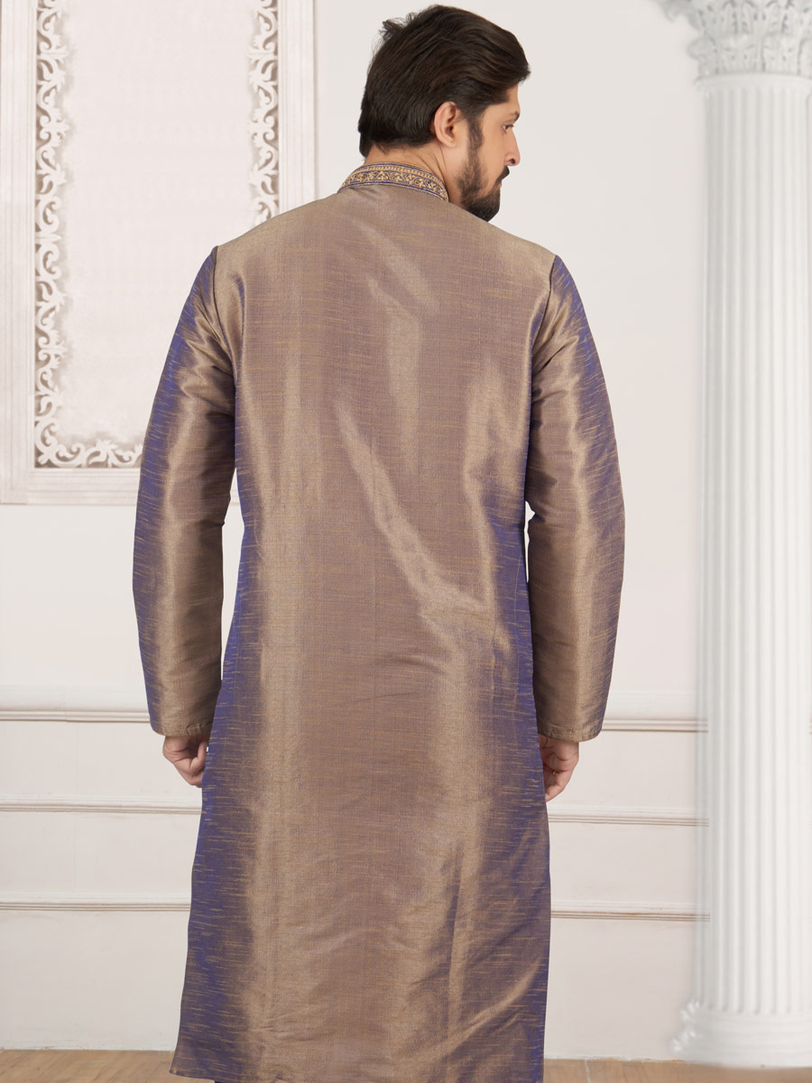 Khaki Brown Art Banarasi Silk Embroidered Festival Kurta