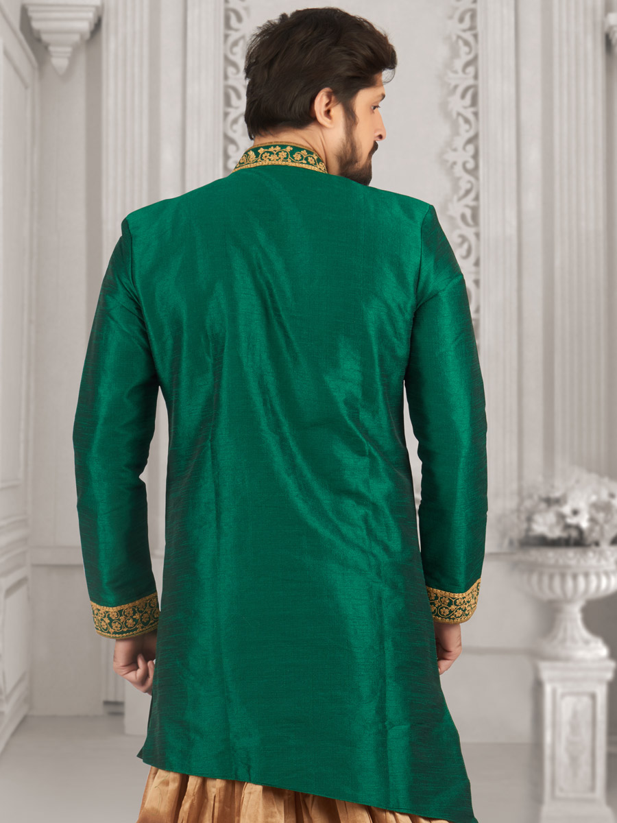 Hunter Green Art Banarasi Silk Embroidered Wedding Sherwani