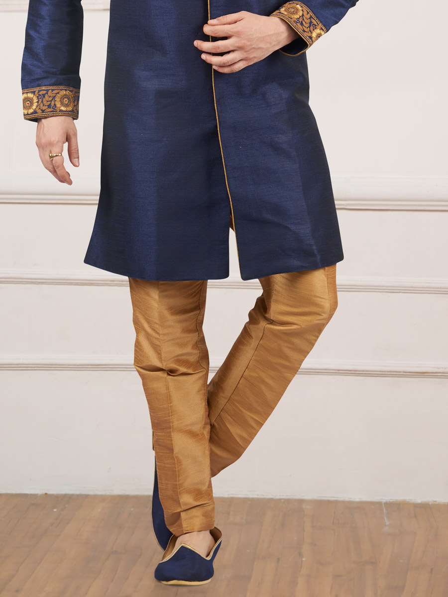 Sapphire Blue Art Banarasi Silk Embroidered Wedding Sherwani