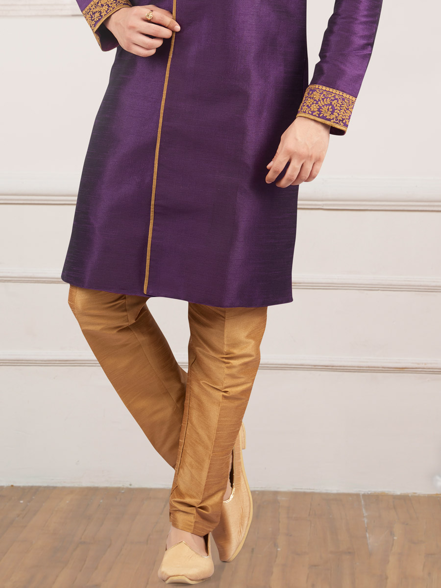 Amethyst Violet Art Banarasi Silk Embroidered Wedding Sherwani