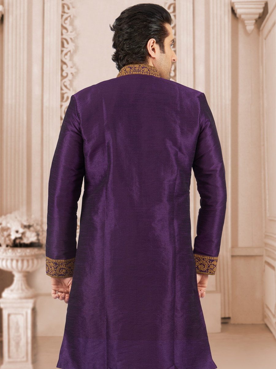 Amethyst Violet Art Banarasi Silk Embroidered Wedding Sherwani