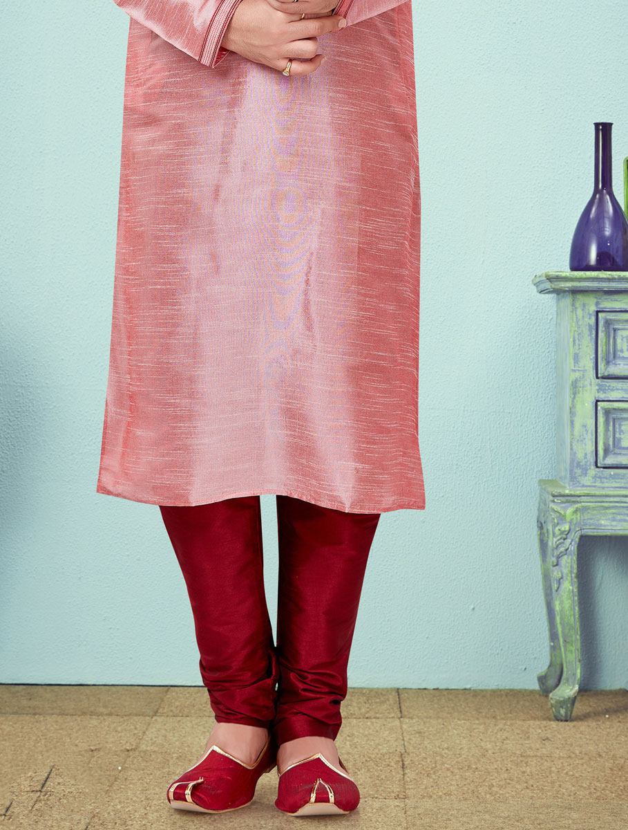 Salmon Pink Dupion Silk Plain Festival Kurta