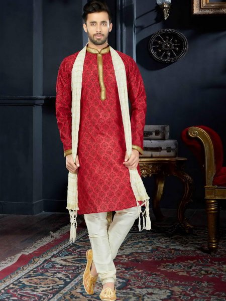 Maroon Cotton Festival Printed Kurta