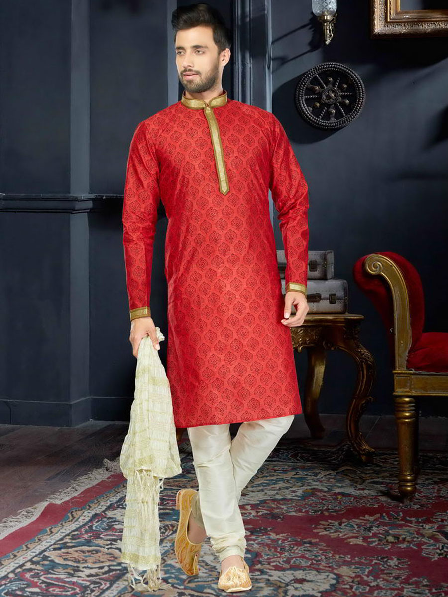 Maroon Cotton Festival Printed Kurta