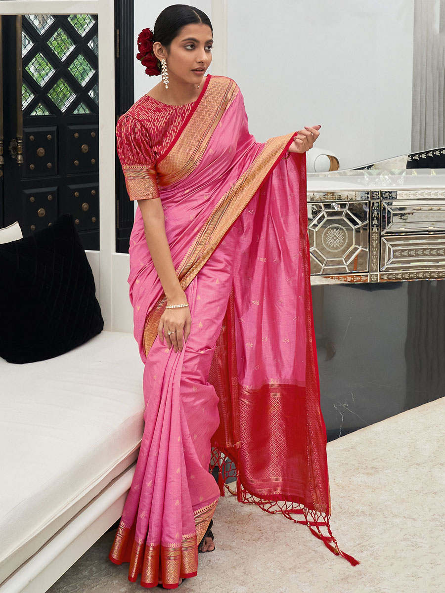 Pink Silk Handwoven Festival Saree