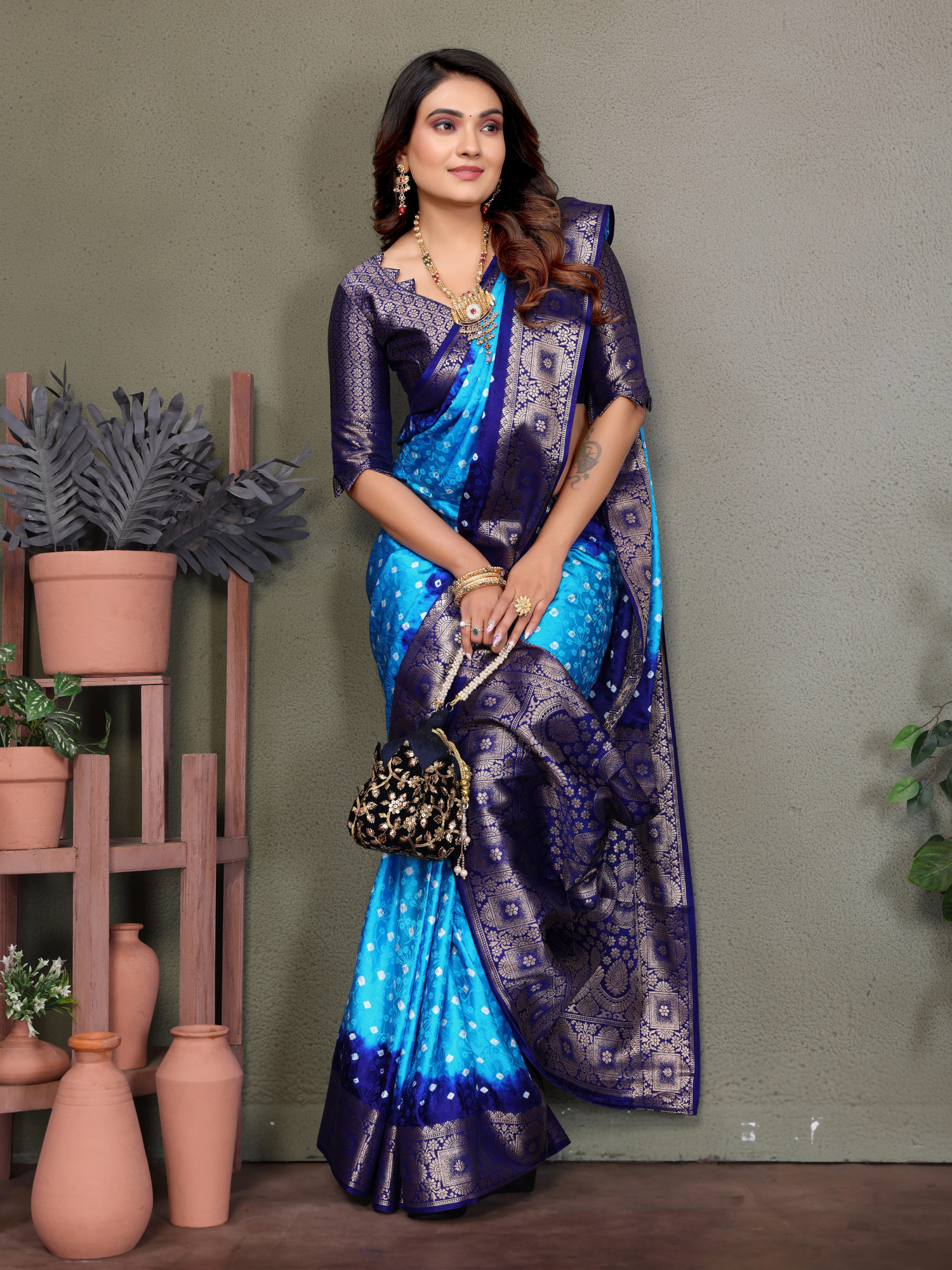 Multi Satin Silk Bhandej Zari Handwoven Casual Reception Festival Wedding Fancy Classic Style Sarees