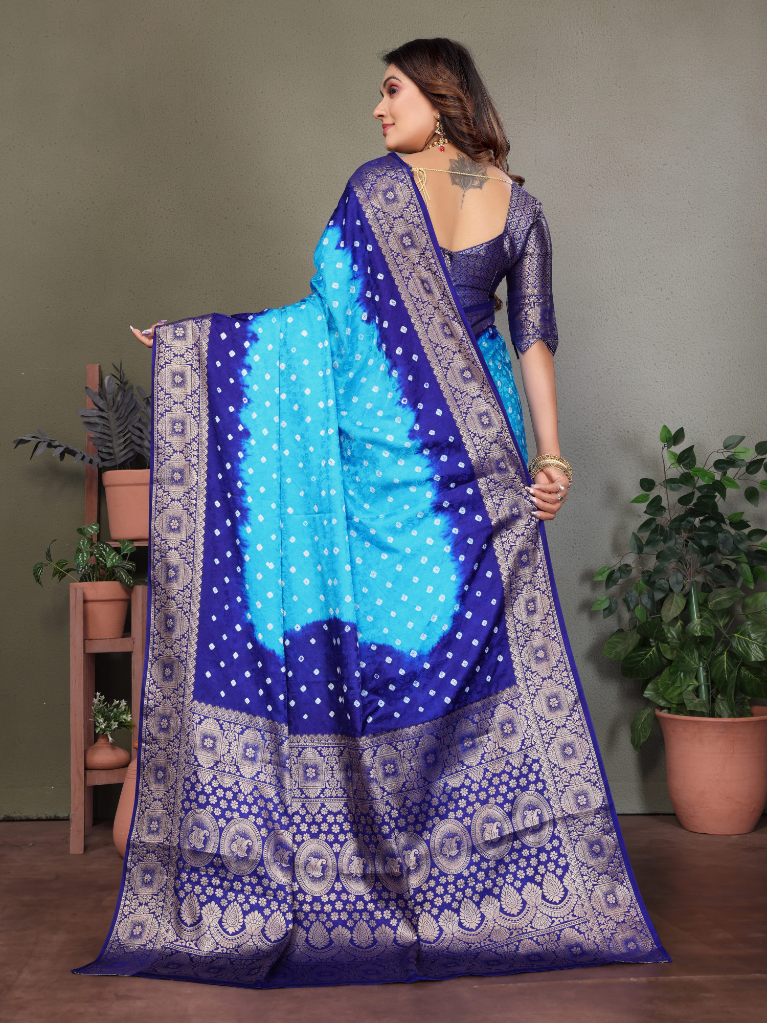 Multi Satin Silk Bhandej Zari Handwoven Casual Reception Festival Wedding Fancy Classic Style Sarees