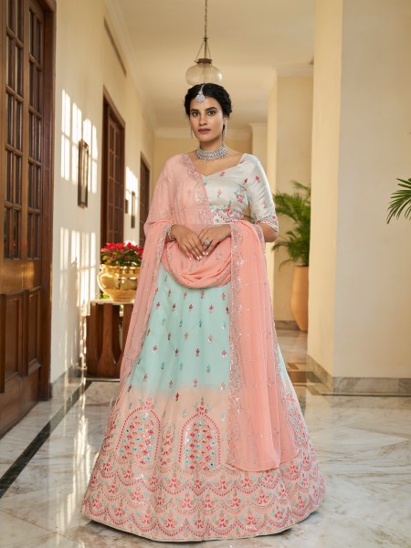 Multi Art Silk Embroidered Bridesmaid Wedding Heavy Border Lehenga Choli