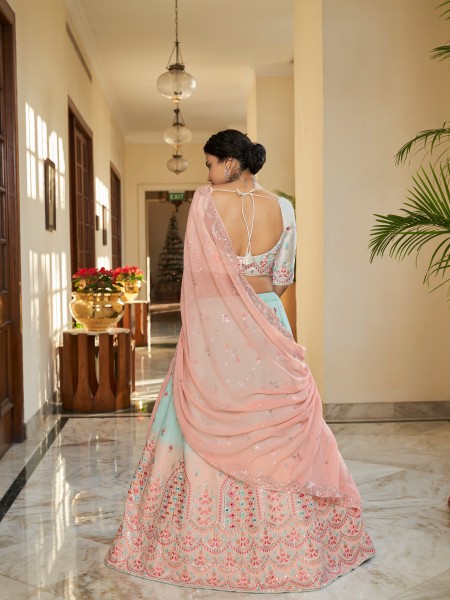 Multi Art Silk Embroidered Bridesmaid Wedding Heavy Border Lehenga Choli