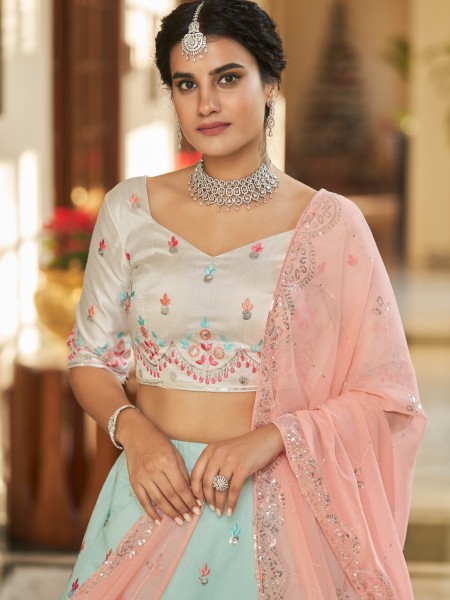 Multi Art Silk Embroidered Bridesmaid Wedding Heavy Border Lehenga Choli