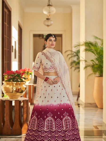 Multi Art Silk Embroidered Bridesmaid Wedding Heavy Border Lehenga Choli