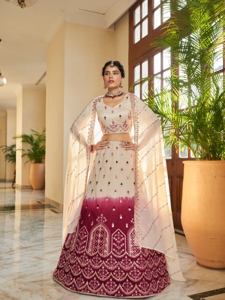 Multi Art Silk Embroidered Bridesmaid Wedding Heavy Border Lehenga Choli