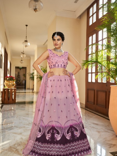 Multi Art Silk Embroidered Bridesmaid Wedding Heavy Border Lehenga Choli