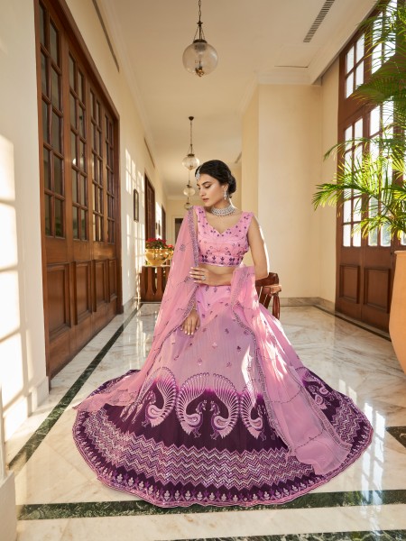 Multi Art Silk Embroidered Bridesmaid Wedding Heavy Border Lehenga Choli