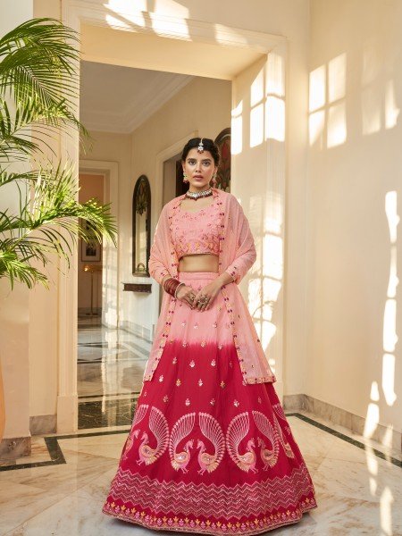 Multi Art Silk Embroidered Bridesmaid Wedding Heavy Border Lehenga Choli