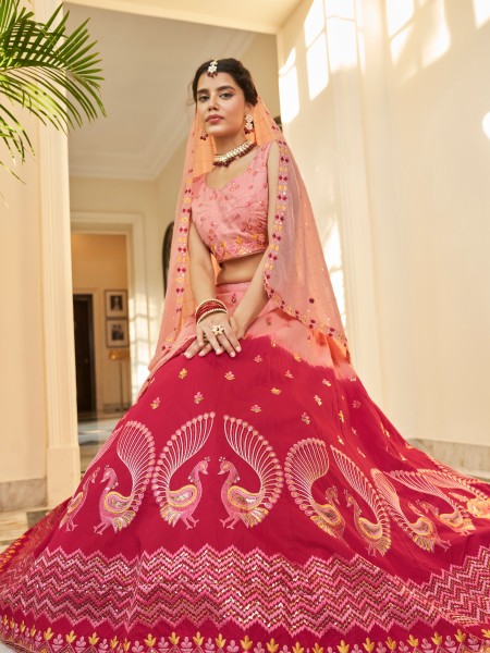 Multi Art Silk Embroidered Bridesmaid Wedding Heavy Border Lehenga Choli