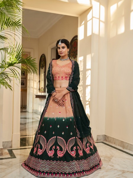 Multi Art Silk Embroidered Bridesmaid Wedding Heavy Border Lehenga Choli